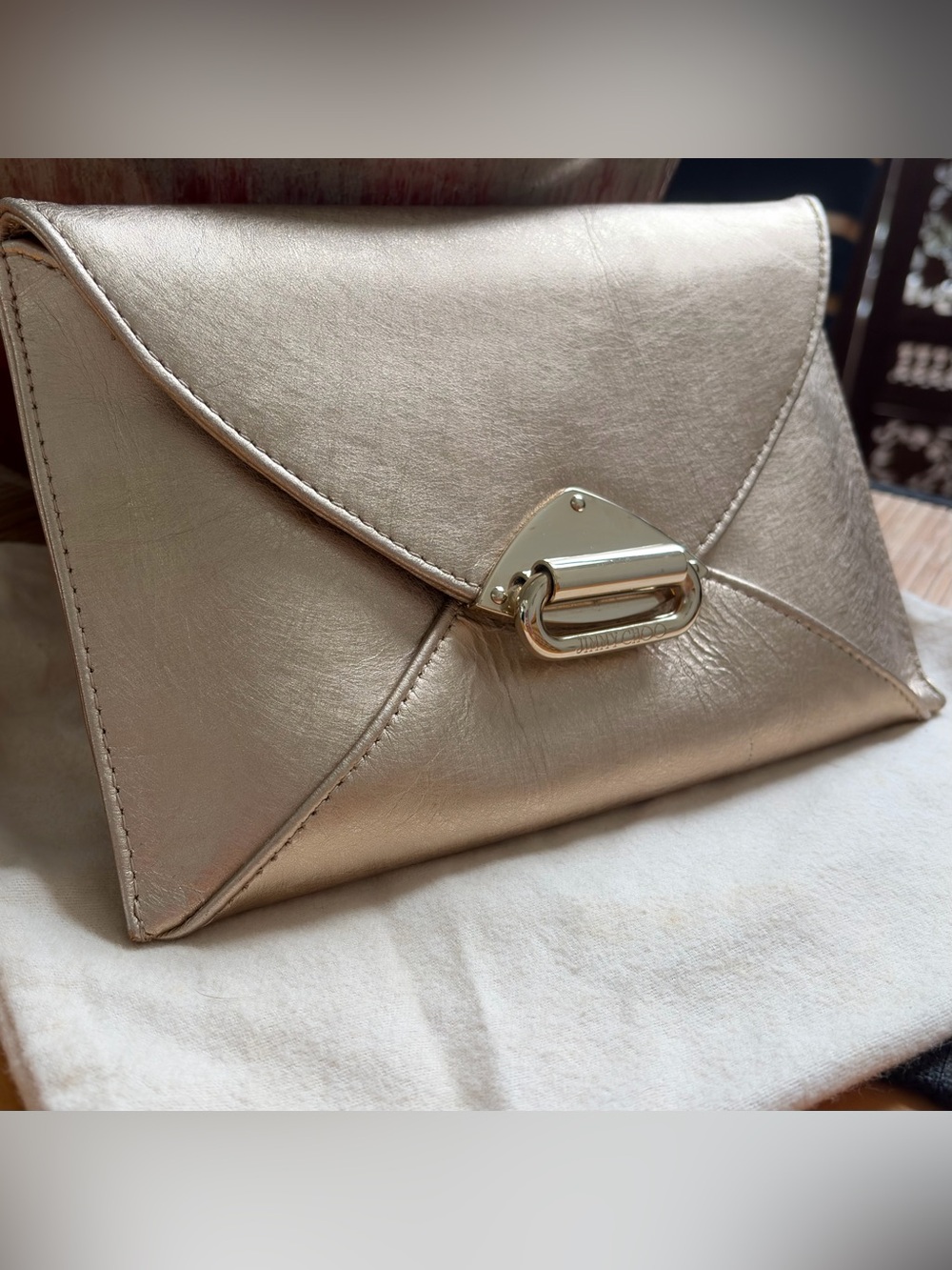 🩷JIMMY CHOO🩷 Gorgeous Authentic Rare Envelop Clutch/Small Bag in Champagne - Picture 4 of 16